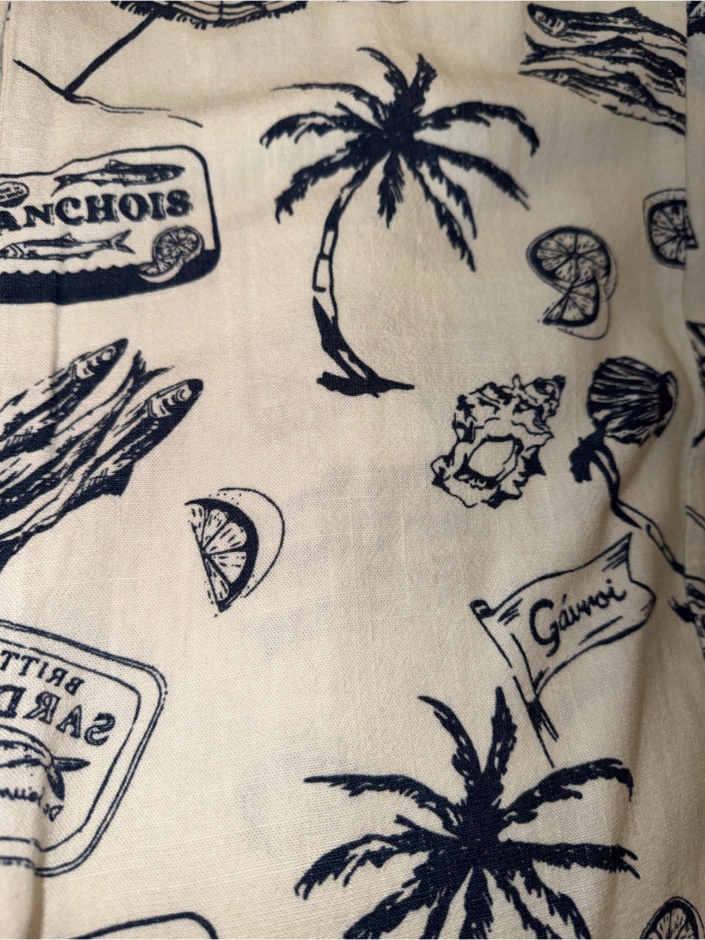Cali 1850 Cream and Navy Tropical Print Pants - Picture 6 of 6